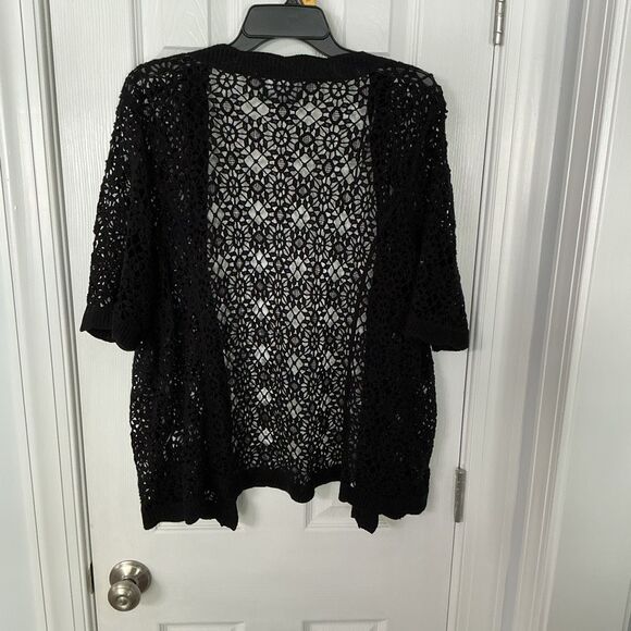 Ninety Clothing Co Black Open Knit Crochet Cardigan Sweater XL - Picture 2 of 10